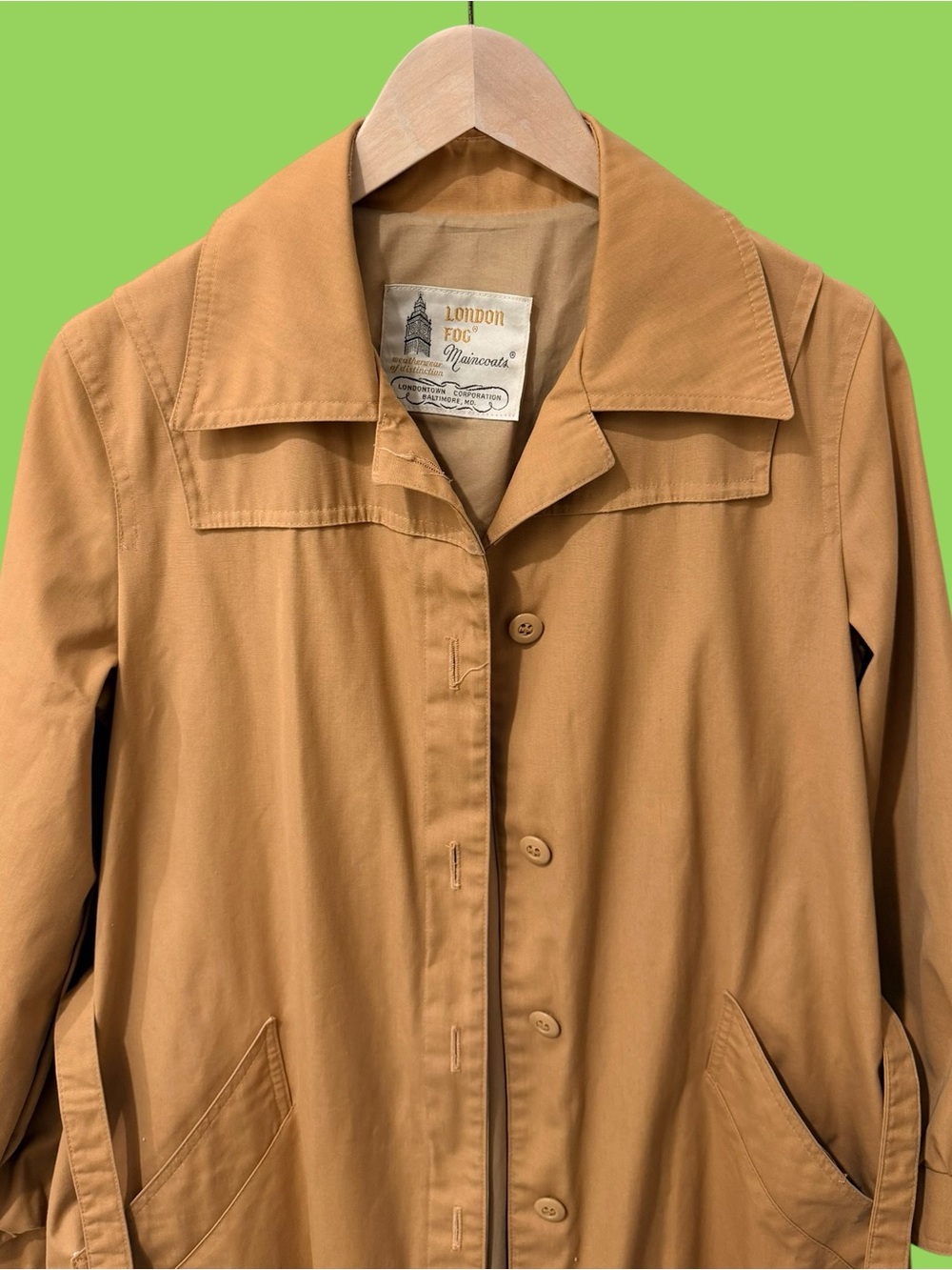 Vintage 1970s London Fog Tan Trench Coat Size Small 8 Reg